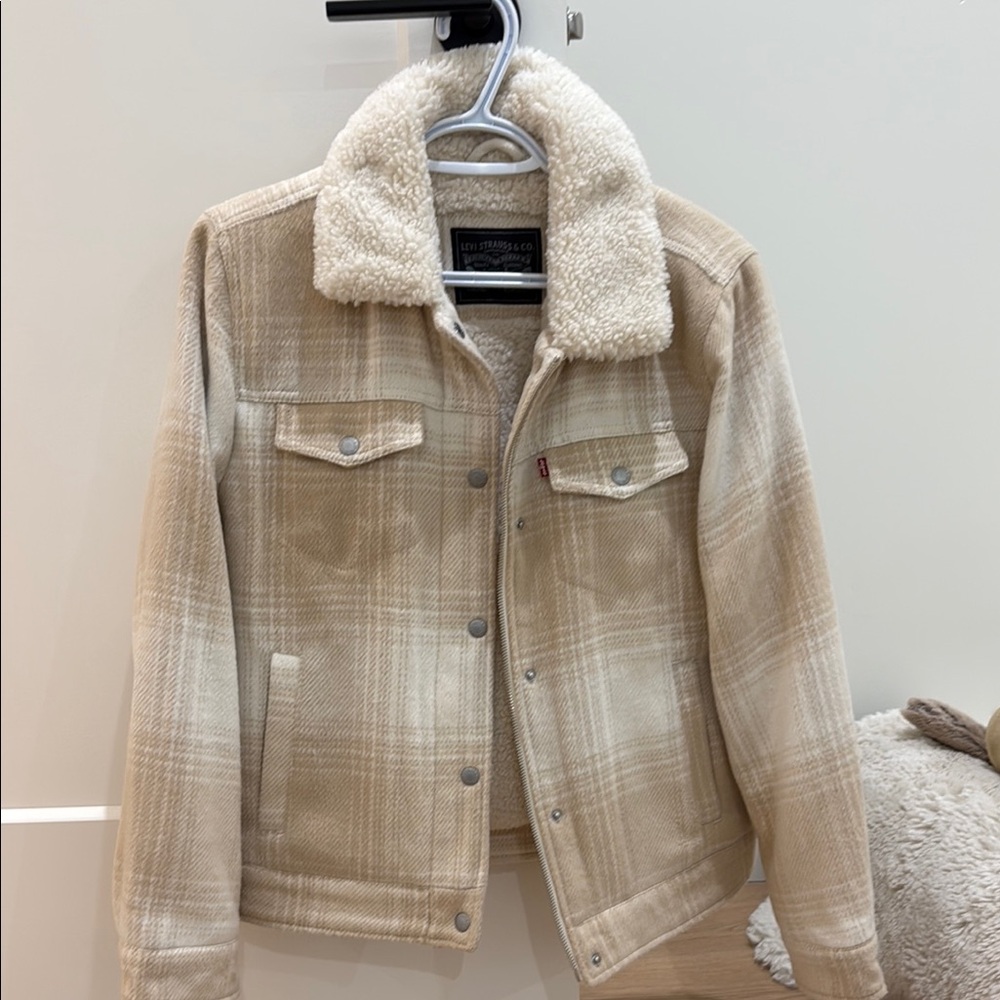 Levi's Beige Plaid Sherpa Jacket